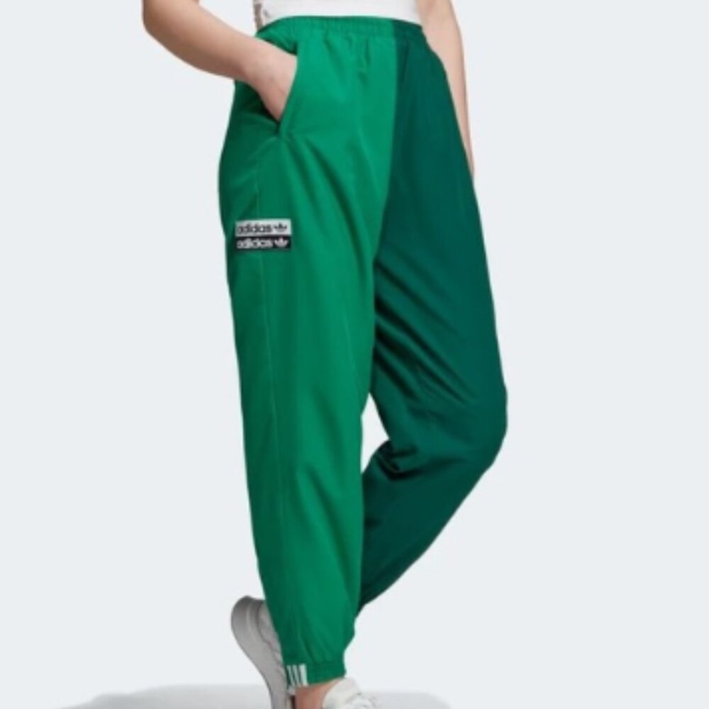 Adidas Emerald Green Pants Side Adidas Black White Logo Women Zip Ankle S NWOT